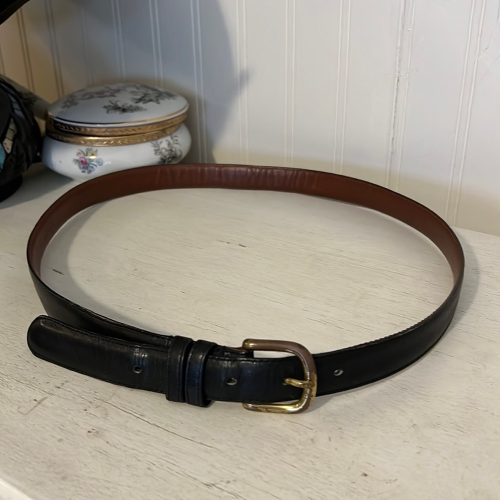 Vintage Coach leather belt glove tanned leather black brass buckle 36”